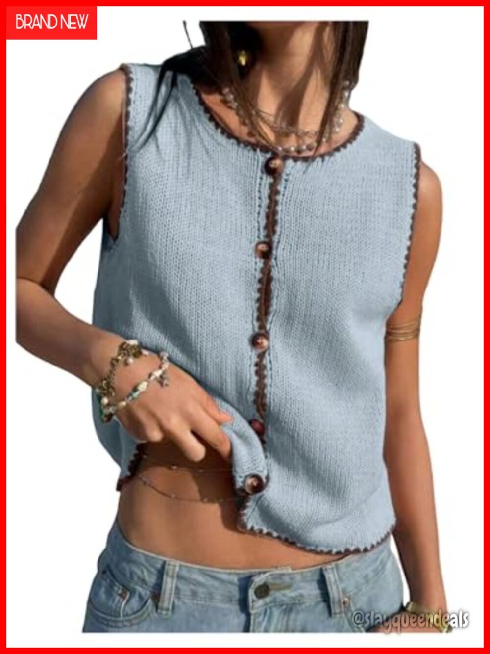 Women's Button Up Cropped Sweater Vest Sleeveless Knit Cardigan Top